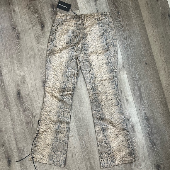 Brown Snake Print Coated leather Flare pants - Picture 2 of 6